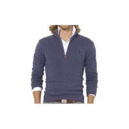 Pull Ralph Lauren Bleu col Zip homme