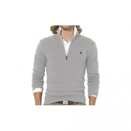 Pull Ralph Lauren Gris Clair col Zip homme