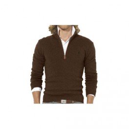 Pull Ralph Lauren Marron col Zip homme